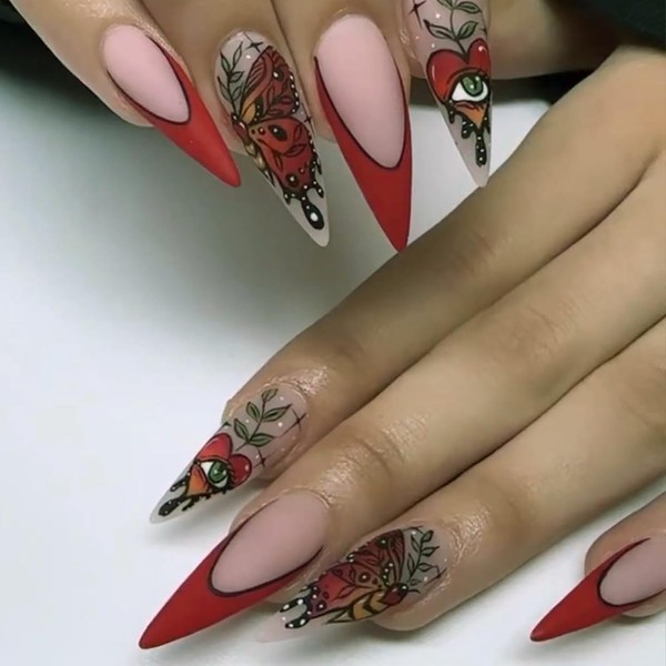 24 Pcs Almond Press on Nails Medium Fake Nails Artificial