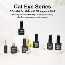 eodci 9D Cat Eye Gel Nail Polish, 7.5ml*6 with Magnets Stick, Galaxy Chameleon Effect Silky Cat Eye Nail Gel Soak Off Nail Art Salon Manicure Home Ladies Gift