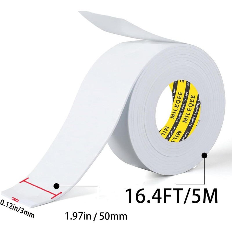 2Pack Single-Sided Adhesive Foam Tape EVA White, Multipurpose Sealing Strip