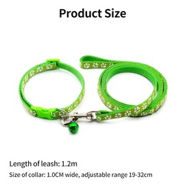 Foyscr Puppy Collar Set with Leash, Dog Collar and Leash, Adjustable Dog Collar, Soft Nylon Pet Collar for Puppy, Cat, Comfortable and Durable（Green）