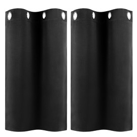 PiccoCasa Set of 2 Opaque Curtains with Eyelets Blackout Curtain Short Panel Curtain Bistro Curtain Modern for Kitchen Offices Living Room Bedroom Black 91 H x 66 W cm