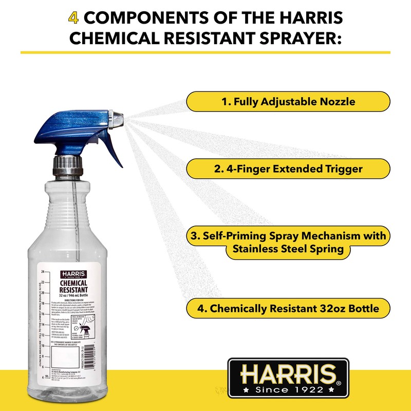 HARRIS Chemically Resistant Professional Empty Spray Bottles, 32oz (3-Pack), for