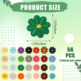 56pcs Flower Iron on Patches, 1.57×1.57in Colorful Flower Applique Patches Sew Iron on Embroidery Patches Floral Applique Patches Flowers for DIY Accessory Jackets Backpacks Clothes