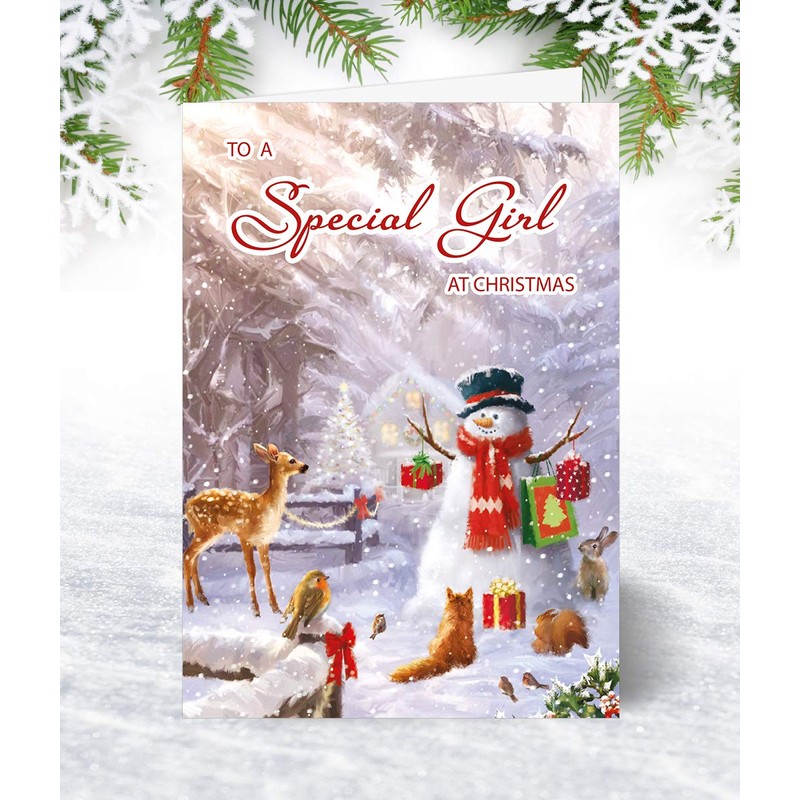 Special Girl Christmas Card - Forest Friends - Medium Sized