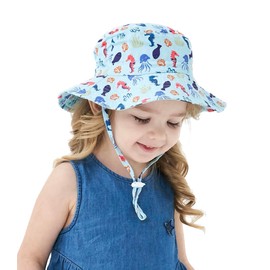 $ole only; 100% Cotton, UPF50+, Adjustable Size, Bucket Hat, Hat, Babies, Kids, Kids, Boys, Girls, Hat, Sunscreen, UV Protection, Excursions, School, Sea Play, Outings, Travel, Spring and Summer, blue