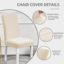 Promindflyplka Dining Room Chair Covers,Chair Covers Set of 4, Soft and Stretchy,Cat Scratch Protection, Cream White, Jacquard Fabric, Dining Chair Cover Banquet Wedding, Kitchen, Hotel, Celebration
