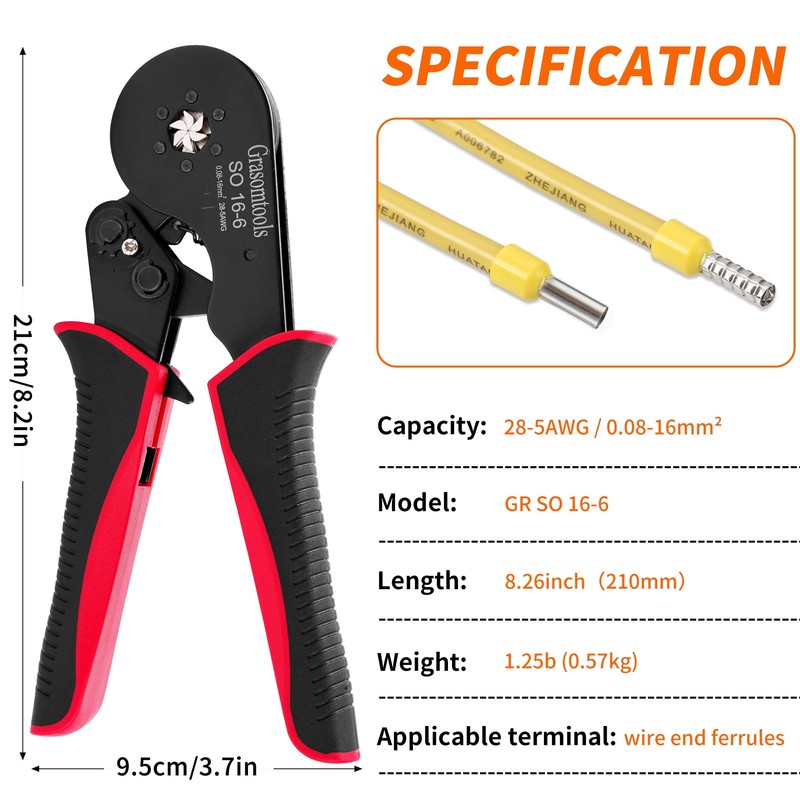 Ferrule Crimping Tool Kit, Self-Adjusting Hex Wire Crimping Pliers for