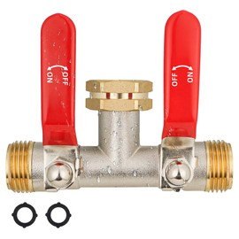 EJW Hose Splitter 2 Way, Garden Hose Splitters, 2 Way Faucet Splitter, Water Spigot Splitter, RV Brass Hose Splitter, Two way Hose Bib Splitter, Double Hose Connector, Hose Valve 3/4 Inch GHT Thread.