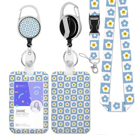 Lanyards for Id Badges,70s Smile Daisy Id Badge Holder Heavy Duty and Retractable Keychain,Retro Groovy Checkered Badge Reel with Carabiner Clip,Women Student Doctor Office Gifts