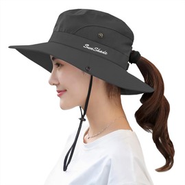 ZEXIAN Women's Sun Hat UV Protection Ponytail Hat for Beach Fishing＆Hiking（Dark Grey）