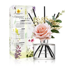 COCODOR Rose Flower Reed Diffuser/White Jasmine/6.7oz/1Pack / Home Fragrance Scent Essential Oil Stick Diffuser for Bedroom Bathroom Home Decor for Women