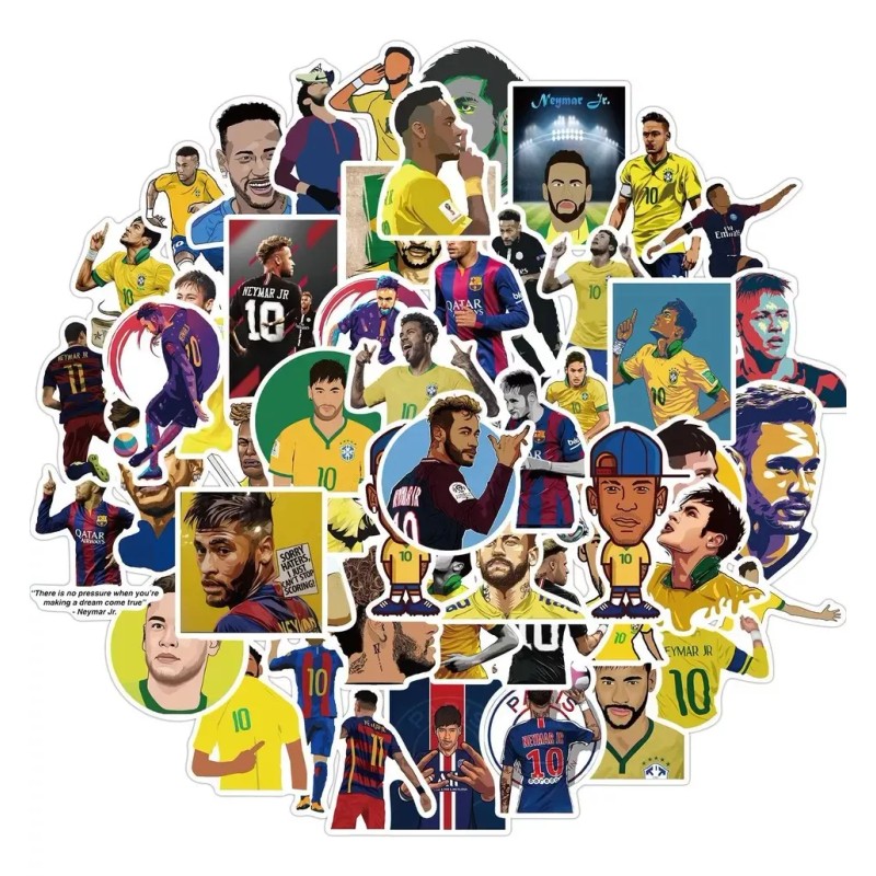 Neymar Futbol 50 Calcomanias Stickers Pvc Contra Agua Brazil