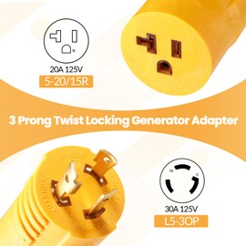 30 Amp to 110 Adapter,L15-30P Twist Lock Adapter to 5-15R/5-20R Outlets,30 Amp 125V to 15/20 Amp Generator Plug for RV, Camper, Household,Emergency Backup