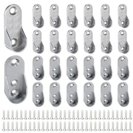 24 Pcs Silver Closet Rod Brackets, 16mm Oval Closet Rod End Supports Closet Rod Holders, Heavy Duty Closet Rod End Support Flange Rod Holder with Screws for Closet Shower Curtain Rod