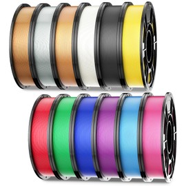 12 Colors Silk PLA Filament Bundle | 12-Pack (250g per Spool, Total 3kg), High-Speed Flow 3D Printer Filament PLA 1.75mm for FDM 3D Printers & Pens | Amoybaby