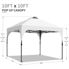 GDY 10x10 Pop Up Canopy Tent, Outdoor Gazebo with 4 Sandbags, Easy Up Canopy with 3 Adjustable Heights for Events, Parties, Camping, White.