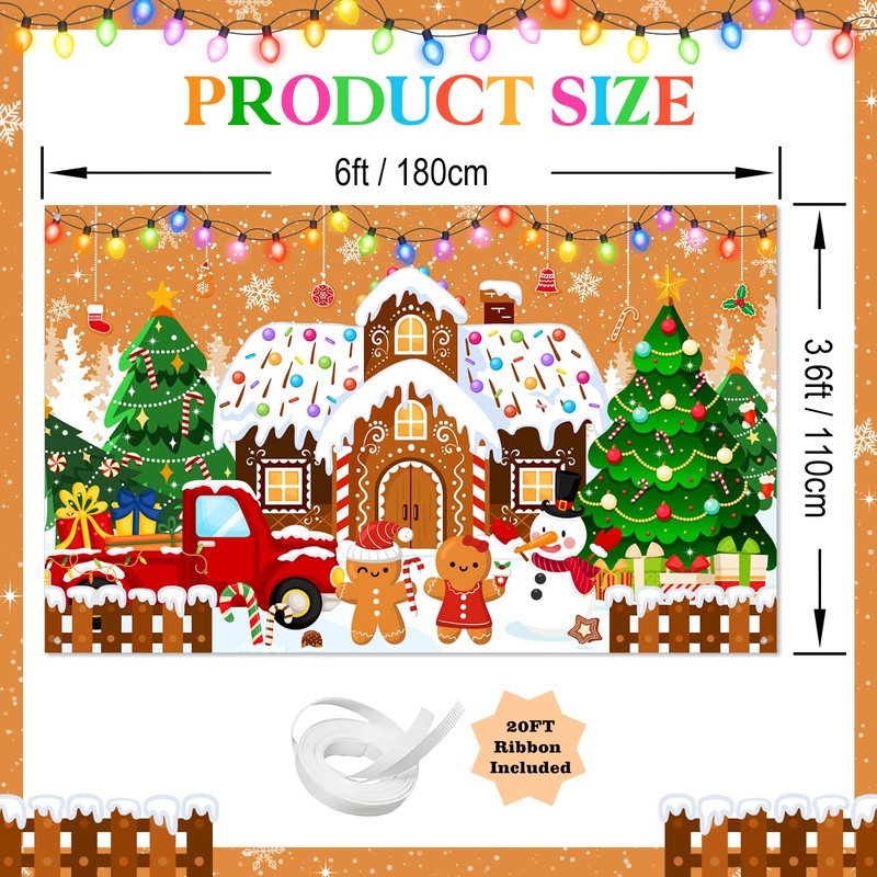 Mocsicka Gingerbread Christmas Backdrop Brown Gingerbread House Party Decorations Banner