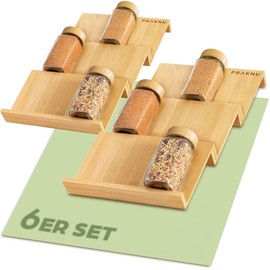 Praknu Spice Rack Drawer Organiser Wood FSC® - For 24 Spice Jars (19 x 13 x 3 cm) - With Non-Slip Mat - 6 Levels - Spice Organiser Drawer