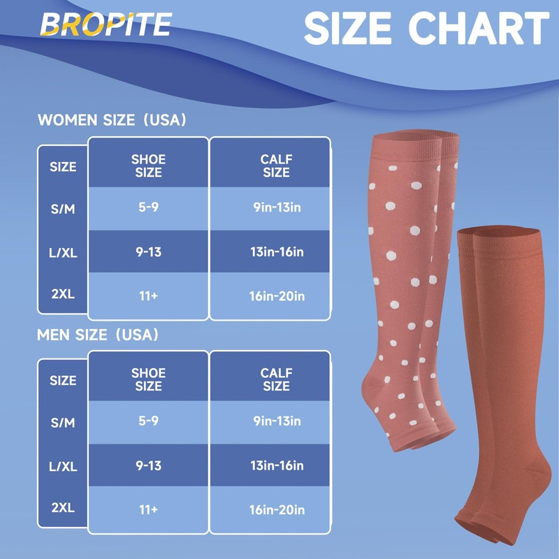 bropite Toeless Compression Socks for Women&Men-2 Pairs Open Toe Compression