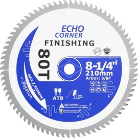 8-1/4 Inch Polished Finishing Circular Saw Blade, Carbide ATB 80-Tooth, Non-Stick Coating, for Wood, Plywood, Plastic, Veneer, Wet Lumber, Laminate, 5/8 inch Arbor