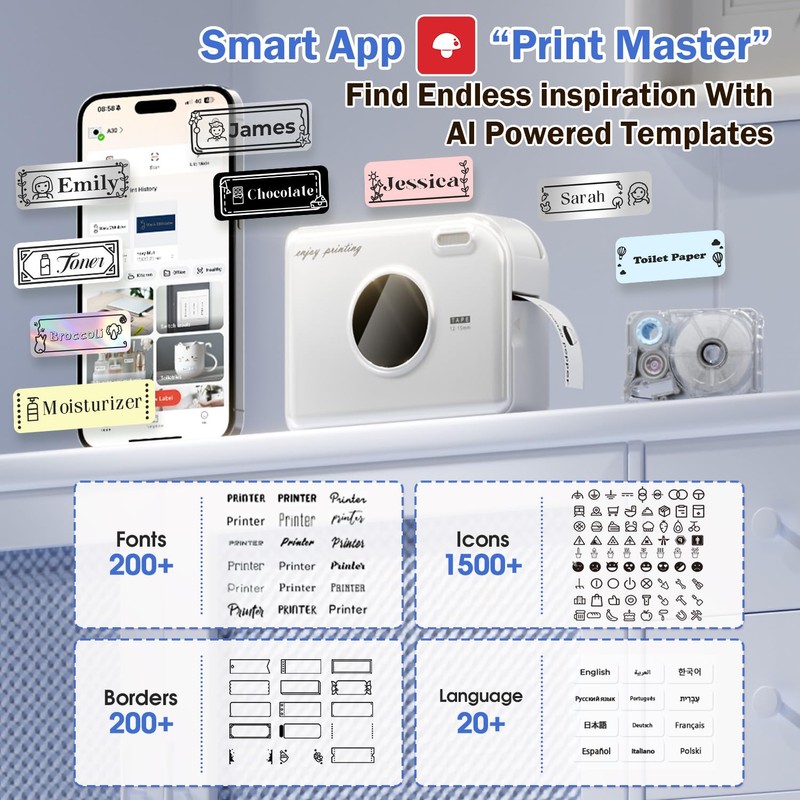 Phomemo A30 Label Maker, Mini Bluetooth Label Maker Machine with