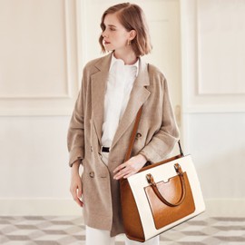 BROMEN Womens Briefcase Leather 15.6 inch Laptop Shoulder Bag Business Tote Handbag Brown with Beige