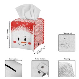 Pzuqiu Christmas Cute Snowman Tissue Box Cover,Square Facial Tissue Holder Case,Waterproof Foldable PU Tissue Box for Farmhouse,Tabletop,Car