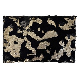 JNB Flat Sequin Envelope Clutch, Black, Medium
