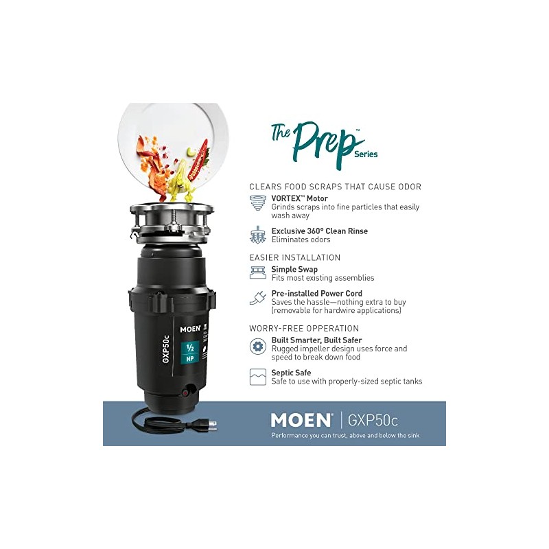 Moen Prep Series PRO Continuous Feed Compact Garbage Disposal for