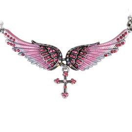 Szxc Womens Guardian Angel Wings Cross Adjustable Choker Necklace - Ladies Wife, Daughter, Granddaughter, Girlfriend Biker Jewelry - 18"+2"