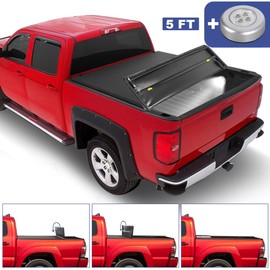 MOSTPLUS T3 Tri-Fold Soft Truck Bed Tonneau Cover Compatible for 2016 2017 2018 2019 2020 2021 2022 Toyota Tacoma Fleetside 5 FT Feet Bed | 60.5 Inch On Top