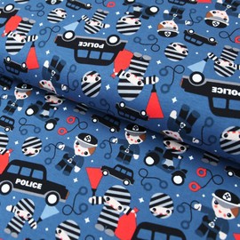 Cotton Jersey "Police - Police Officers on Dark Blue" - Jersey Fabric - from 25 cm Length