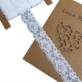 LUMKET Lace Realm White Stretch Floral Pattern Lace Ribbon Trim Lace by The Roll for Cards, Decorating, Sewing, Hair Bow Making, Gift Package Wrapping, Floral Designing & Crafts (3608 White)