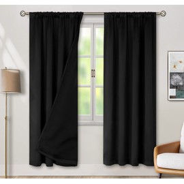 BGment Thermal Insulated 100% Blackout Curtains for Bedroom with Black Liner, Double Layer Full Room Darkening Noise Reducing Rod Pocket Curtain (42 x 84 Inch, Black, 2 Panels)