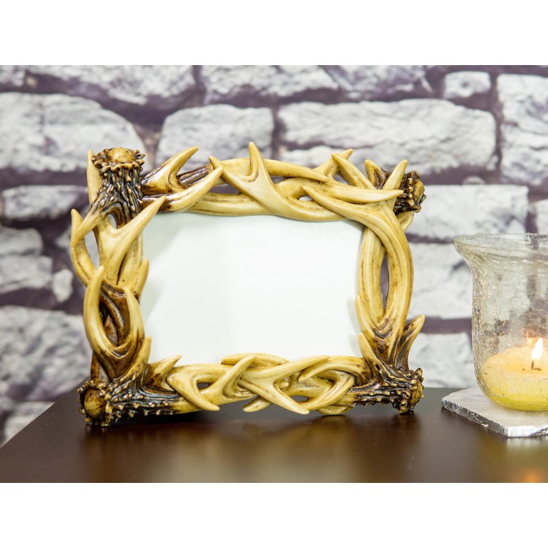 Ebros Gift Rustic Intertwined Stag Deer Antlers Picture Frame With