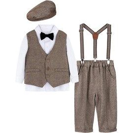 TickElf Boy's Formal 6-Piece Set with Hat, Gentleman-Style 90-110 Children's Clothing, Kids Clothing, Suit Set, Western Baby Clothing, Kindergarten Entrance Ceremony, Graduation Ceremony,