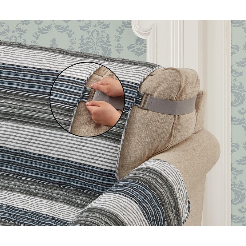 Brilliant Sunshine Multi Grey Stripes Couch Loveseat Slip Cover for