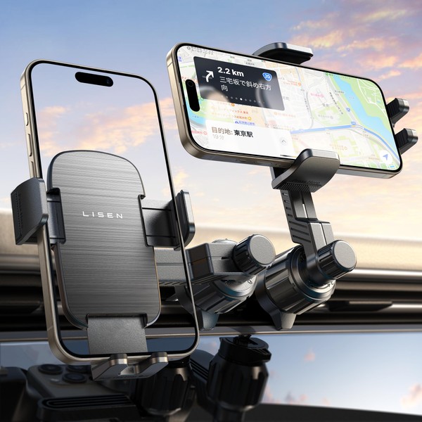 LISEN Smartphone Holder, Car [2023 Innovation!Incredibly Stable In-Car Smartphone Holder] Dual 360° Adjustment, Bicycle Smartphone Holder, Air Conditioner, Vent Port, In-Car Smartphone Holder, One-Han