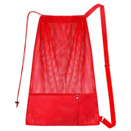 NATURAL STYLE Large Mesh Swim Beach Bag, Mesh Drawstring Gym Bag for Athletic Gym Sports Gear Workout Storge Beach Swiming (Red)