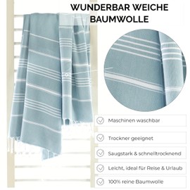CalmyBEACH 2in1 Hamamtuch Rucksack Strandtuch Badetuch - 100% Baumwolle Hamam Strand Tuch 180x90 Baumwolltuch für Damen und Herren Yogatuch Reisehandtuch (Mint)