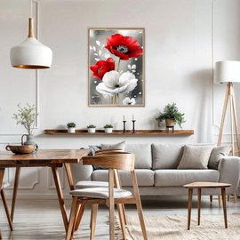 AIRDEA Diamond Art Paintings Kits for Adults,Poppy Diamond Art Kits for Adults,12x16 Inch DIY Diamond Art Paintings Kits Red and White Poppy,Diamond Art Painting Set