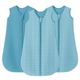 SWEET DOLPHIN Baby Sleep Sack 18-24 Months - 100% Cotton 2-Way Zipper TOG 0.5 Infant Wearable Blanket, Newborn Essentials Toddler 3 Pack Sleeping Sacks - Peacock Blue