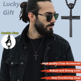 DXIUORF Cross Necklace Ankh Cross Necklace Stainless Steel Punk Cross Pendant Necklace, Black Cross Pendant Necklace Gift for Men Women