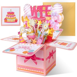 Happivue Wife Birthday Card, Sweet Pink Pop Up Box Gifts Birthday Cards for Wife from Husband, 3D Greeting Gifts Cards Keepsake for Female, Ideal Presents for Partner Girlfriend from Husband Boyfriend