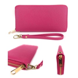 ELIOX Women Zipper Wallet Faux Leather Large Elegant Spacious Purse Wallet Gift, fuchsia