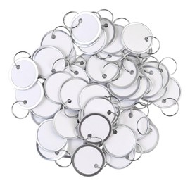 50 Pieces Metal Rim Tags White Round Paper Tags with Metal Rings 1.22 Inch Writable Key Labels with Split Ring Blank Keys Tag for Car Door Key Round Label for Luggage Backpack (White)