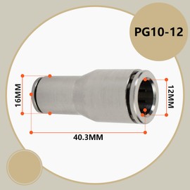 Bwintech 5 Pcs 10mm to 12mm Tubing OD Nickel-Plated Brass Straight Reducing Push to Connect Pneumatic Push Lock Fitting