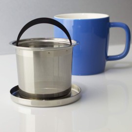 FORLIFE Dew Glossy Finish Brew-In-Mug with Basket Infuser &"Mirror" Stainless Lid 11 oz. (Blue)