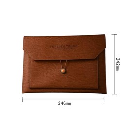 A4 Expanding PU Leather File Folders Document Holder Portfolio Filing Envelopes with 3 Pockets, Waterproof Leather Document Pouch Organizer with Elastic String and Copper Button Closure (Brown)