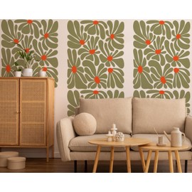 Daisies Wall Decals | Mid-Century Daisies Design | 80" x 22" Peel and Stick Wall Decor | Custom Colors